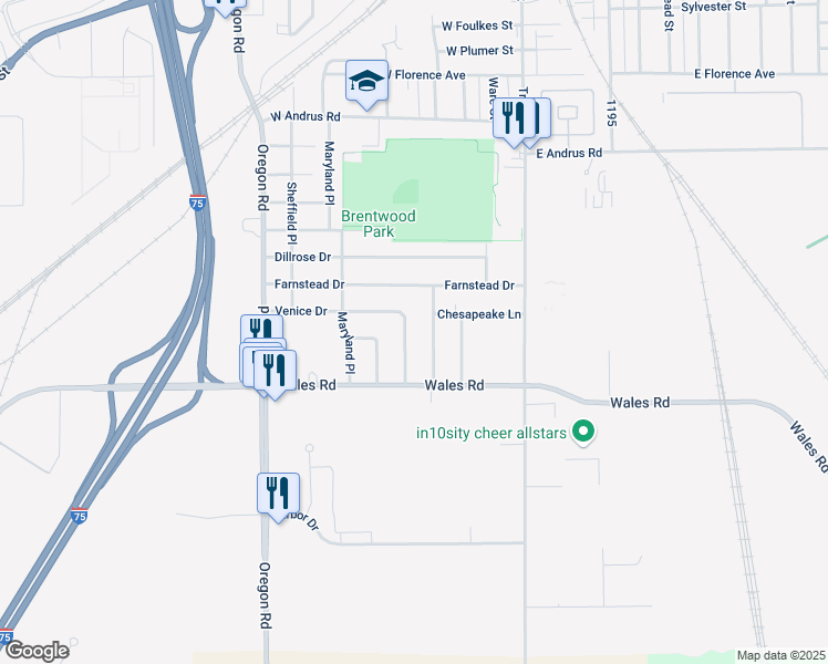 map of restaurants, bars, coffee shops, grocery stores, and more near 2456 Bedford Lane in Northwood