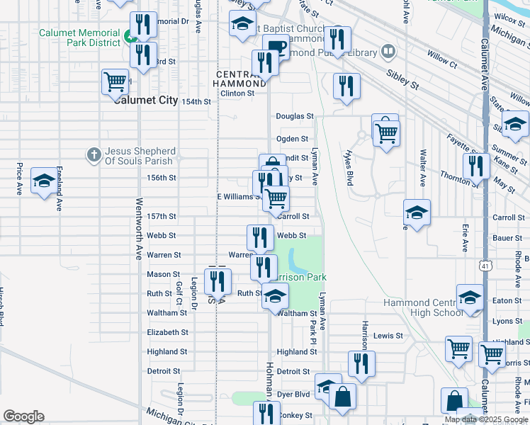 map of restaurants, bars, coffee shops, grocery stores, and more near 5710 Hohman Ave in Hammond