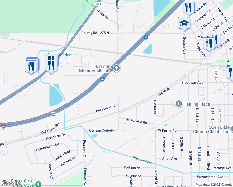 map of restaurants, bars, coffee shops, grocery stores, and more near 68-148 S Mineral Springs Rd in Porter