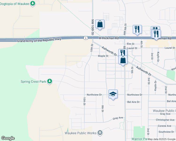 map of restaurants, bars, coffee shops, grocery stores, and more near 545 10th Street in Waukee