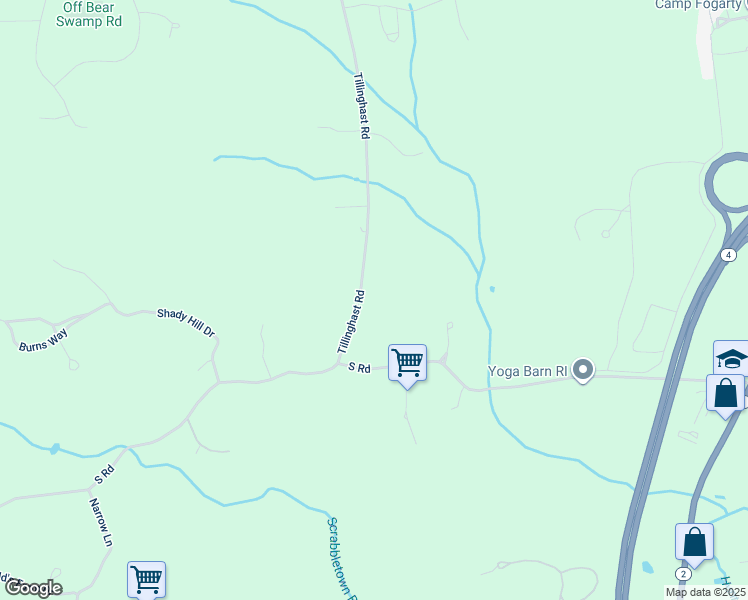 map of restaurants, bars, coffee shops, grocery stores, and more near 871 South Road in East Greenwich