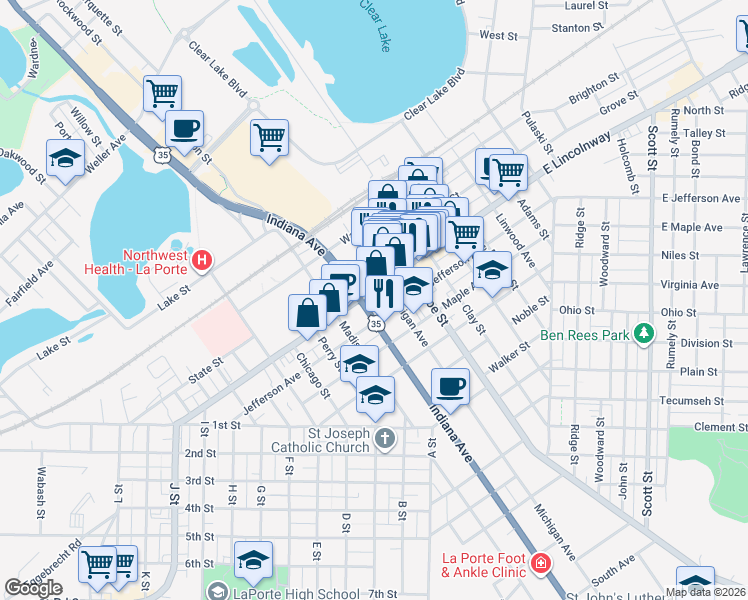 map of restaurants, bars, coffee shops, grocery stores, and more near 810 Jefferson Avenue in La Porte