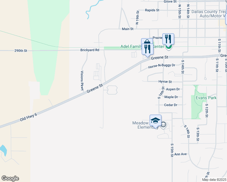 map of restaurants, bars, coffee shops, grocery stores, and more near 500 Van Fossen Lane in Adel