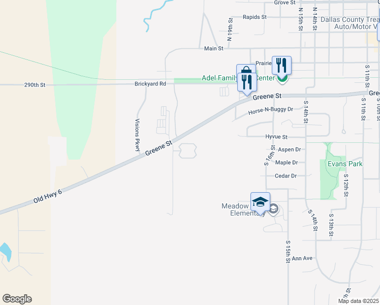 map of restaurants, bars, coffee shops, grocery stores, and more near 500 Van Fossen Lane in Adel