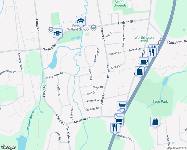 map of restaurants, bars, coffee shops, grocery stores, and more near 26 Deerfield Drive in Berlin