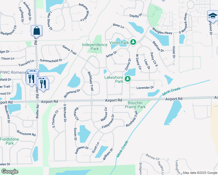 map of restaurants, bars, coffee shops, grocery stores, and more near 394 Daffodil Drive in Romeoville