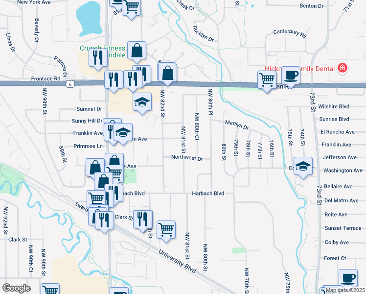 map of restaurants, bars, coffee shops, grocery stores, and more near 8140 Northwest Drive in Clive