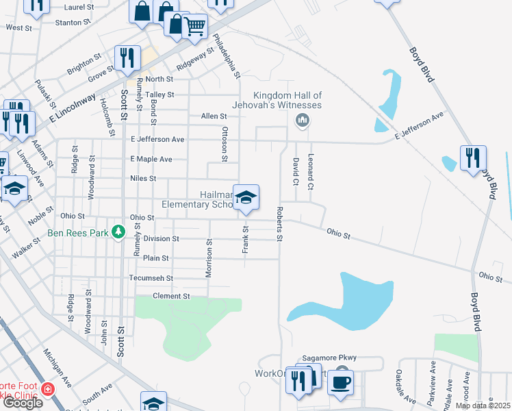 map of restaurants, bars, coffee shops, grocery stores, and more near 1001 Ohio Street in La Porte