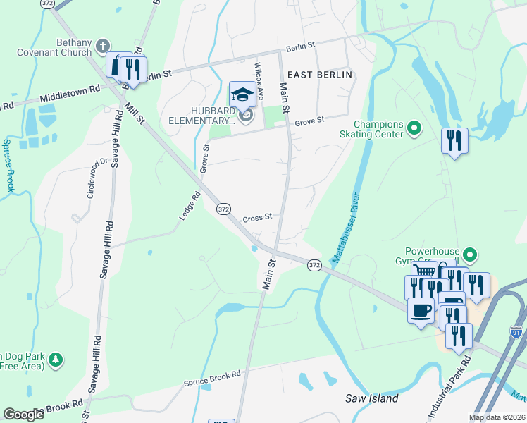 map of restaurants, bars, coffee shops, grocery stores, and more near 240 Main Street in Berlin