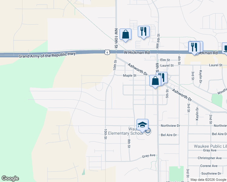 map of restaurants, bars, coffee shops, grocery stores, and more near 413 Spring Crest Lane in Waukee