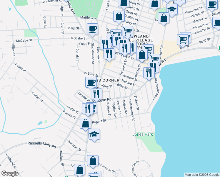 map of restaurants, bars, coffee shops, grocery stores, and more near in Dartmouth