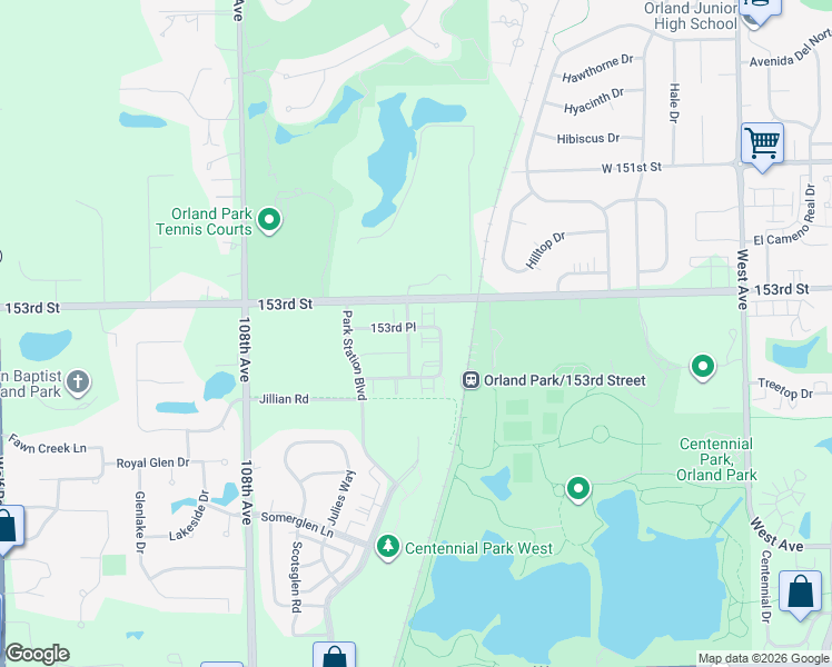 map of restaurants, bars, coffee shops, grocery stores, and more near 15343 Sheffield Square Parkway in Orland Park