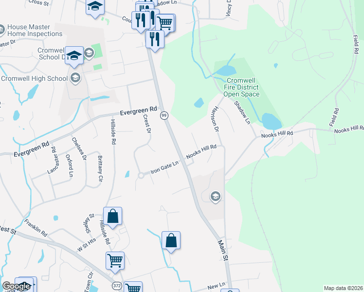 map of restaurants, bars, coffee shops, grocery stores, and more near 476 Main Street in Cromwell