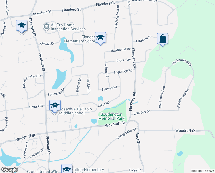map of restaurants, bars, coffee shops, grocery stores, and more near 24 Wilton Road in Southington