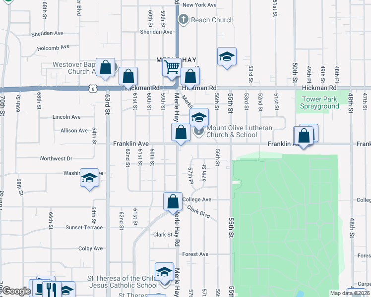 map of restaurants, bars, coffee shops, grocery stores, and more near in Des Moines