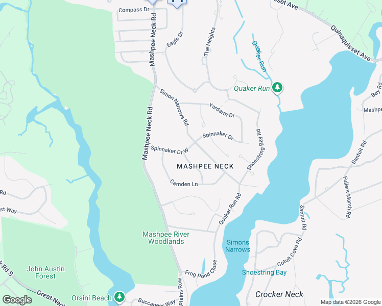 map of restaurants, bars, coffee shops, grocery stores, and more near 258 Simon Narrows Road in Mashpee