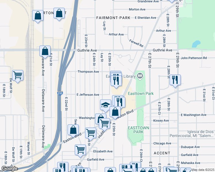map of restaurants, bars, coffee shops, grocery stores, and more near 1924 East 25th Street in Des Moines