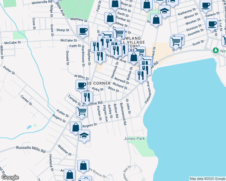map of restaurants, bars, coffee shops, grocery stores, and more near 369 Hemlock Street in Dartmouth