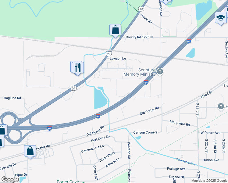 map of restaurants, bars, coffee shops, grocery stores, and more near 101-259 Washington St in Porter