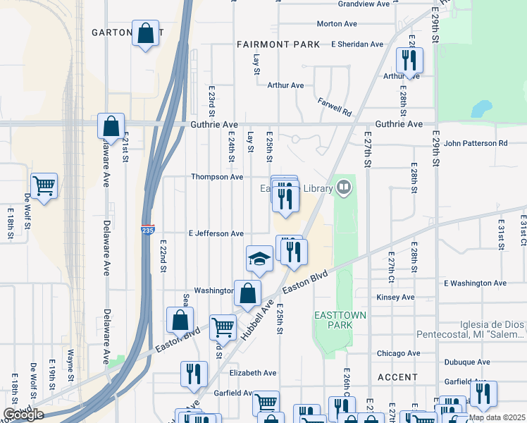 map of restaurants, bars, coffee shops, grocery stores, and more near 1924 East 25th Street in Des Moines