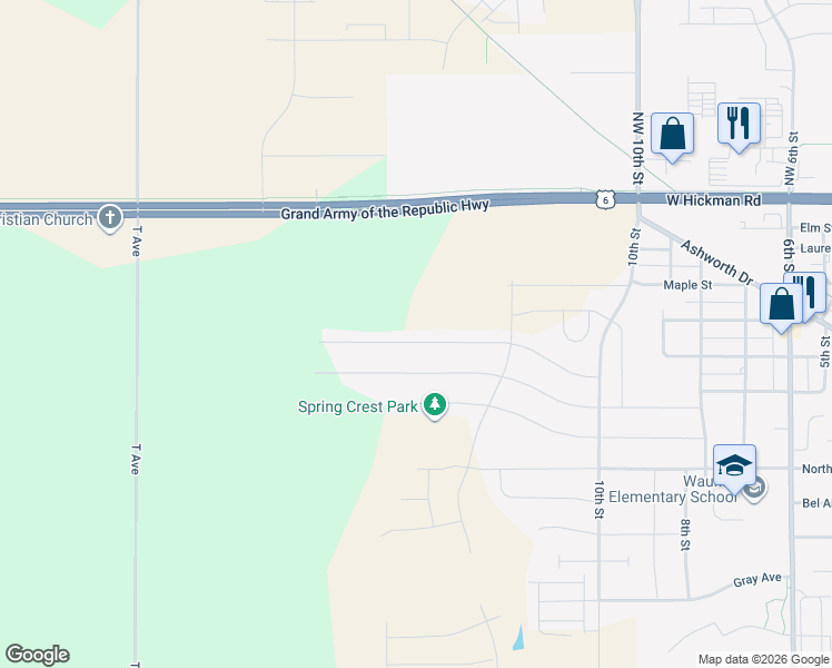 map of restaurants, bars, coffee shops, grocery stores, and more near 1265 Locust Street in Waukee