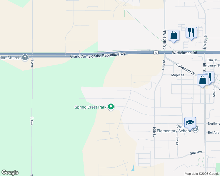 map of restaurants, bars, coffee shops, grocery stores, and more near 1265 Locust Street in Waukee