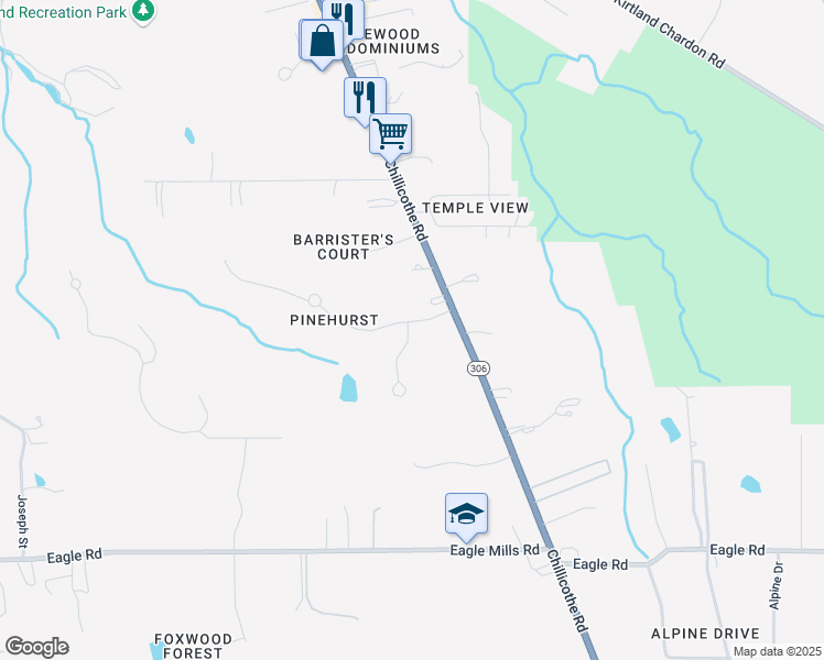 map of restaurants, bars, coffee shops, grocery stores, and more near 8005 Pinehurst Drive in Kirtland