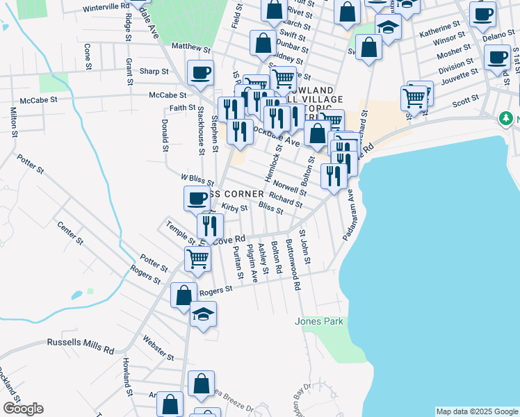 map of restaurants, bars, coffee shops, grocery stores, and more near 369 Hemlock Street in Dartmouth