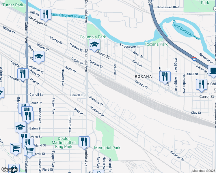 map of restaurants, bars, coffee shops, grocery stores, and more near 5501-56 State Street in Hammond