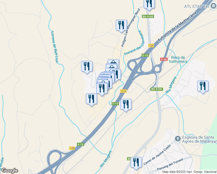 map of restaurants, bars, coffee shops, grocery stores, and more near in Santa Agnès de Malanyanes