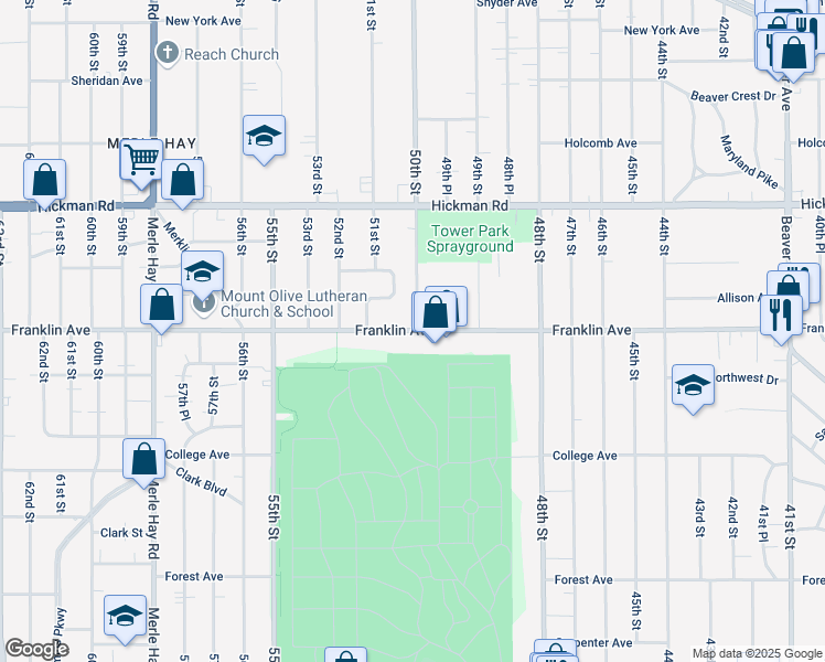 map of restaurants, bars, coffee shops, grocery stores, and more near 15 50th Street in Des Moines