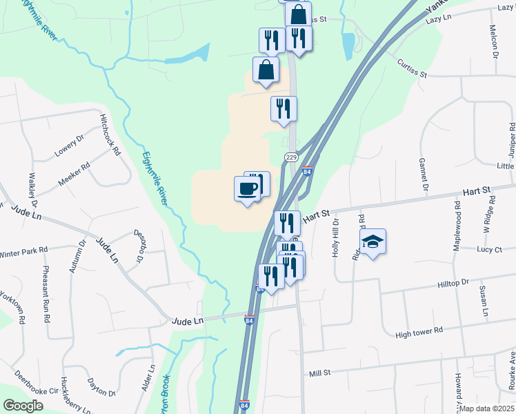 map of restaurants, bars, coffee shops, grocery stores, and more near 600 Executive Boulevard South in Southington