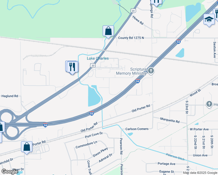 map of restaurants, bars, coffee shops, grocery stores, and more near 1300 Berg Street in Porter