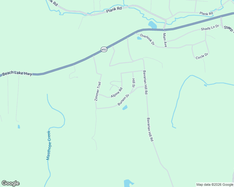 map of restaurants, bars, coffee shops, grocery stores, and more near Alpin Road in Beach Lake