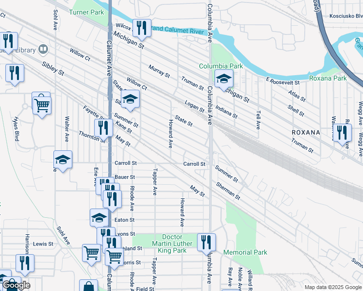 map of restaurants, bars, coffee shops, grocery stores, and more near 1121 Summer Street in Hammond