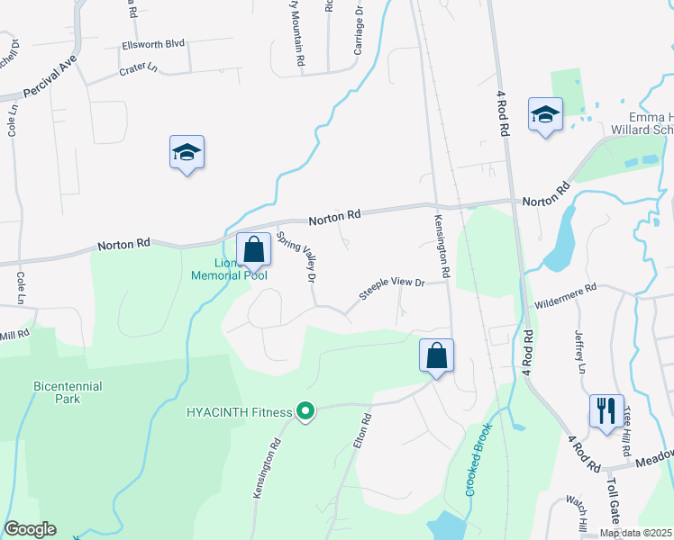 map of restaurants, bars, coffee shops, grocery stores, and more near 50 Spring Valley Drive in Berlin