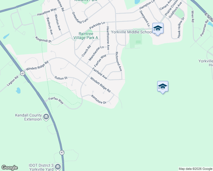 map of restaurants, bars, coffee shops, grocery stores, and more near 691 Windett Ridge Road in Yorkville