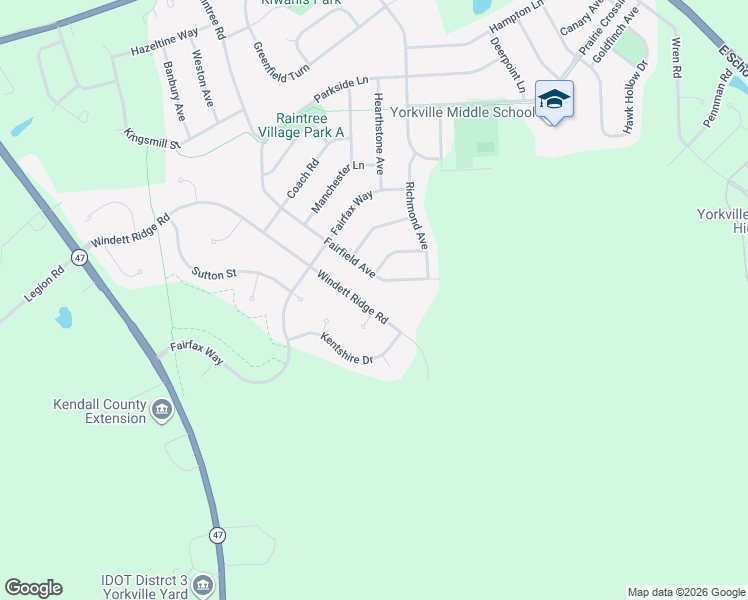 map of restaurants, bars, coffee shops, grocery stores, and more near 691 Windett Ridge Road in Yorkville