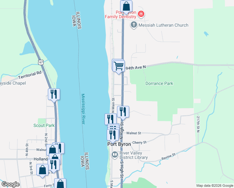 map of restaurants, bars, coffee shops, grocery stores, and more near 104 Elm Street in Port Byron