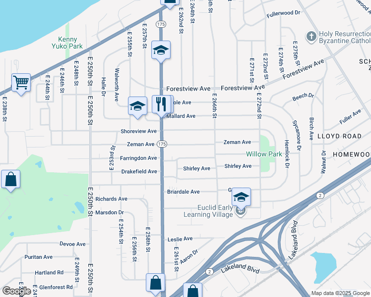 map of restaurants, bars, coffee shops, grocery stores, and more near 26270 Zeman Avenue in Euclid