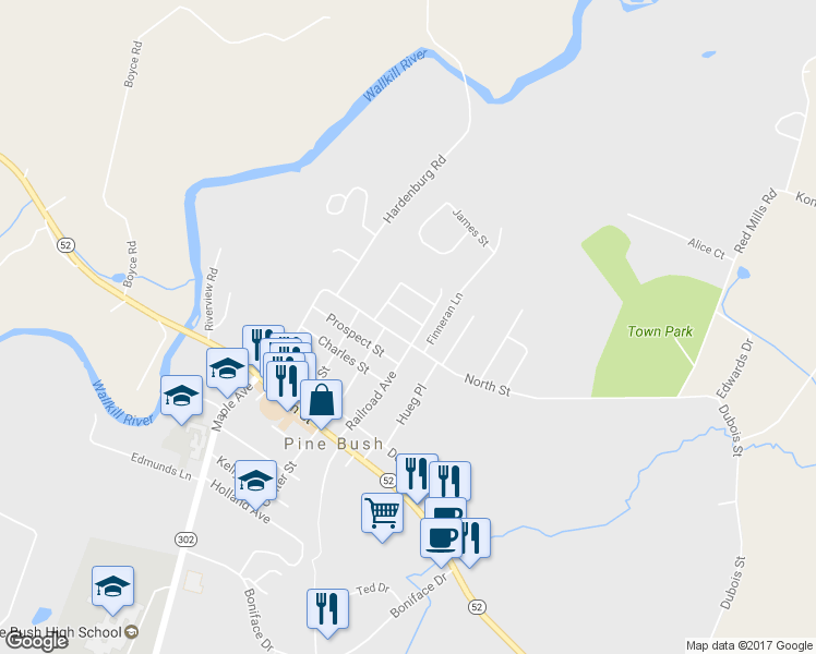 map of restaurants, bars, coffee shops, grocery stores, and more near 49 North Street in Pine Bush