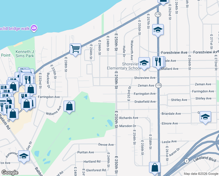 map of restaurants, bars, coffee shops, grocery stores, and more near 24890 Zeman Avenue in Euclid