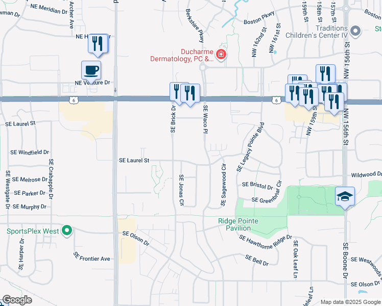 map of restaurants, bars, coffee shops, grocery stores, and more near 255 Southeast Waco Place in Waukee
