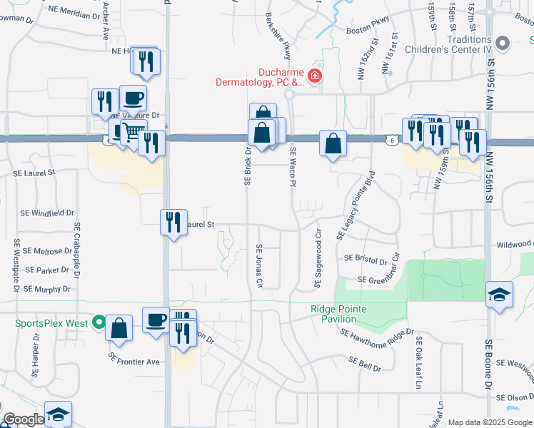 map of restaurants, bars, coffee shops, grocery stores, and more near 255 Southeast Brick Drive in Waukee
