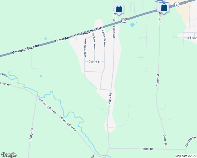 map of restaurants, bars, coffee shops, grocery stores, and more near 10609 Eastview Avenue in Meadville
