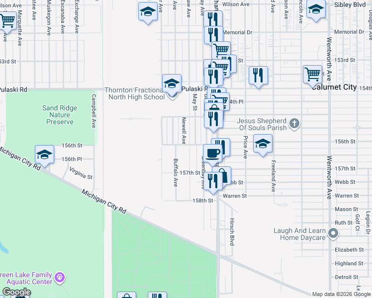 map of restaurants, bars, coffee shops, grocery stores, and more near 783 Buffalo Avenue in Calumet City
