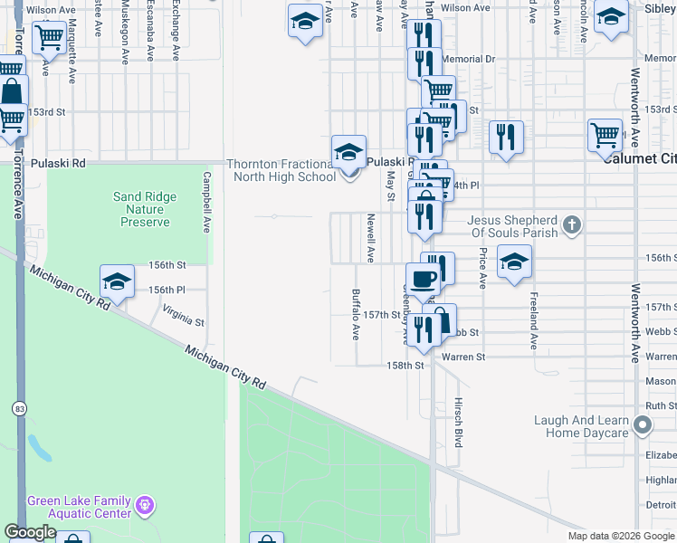 map of restaurants, bars, coffee shops, grocery stores, and more near 783 Superior Avenue in Calumet City