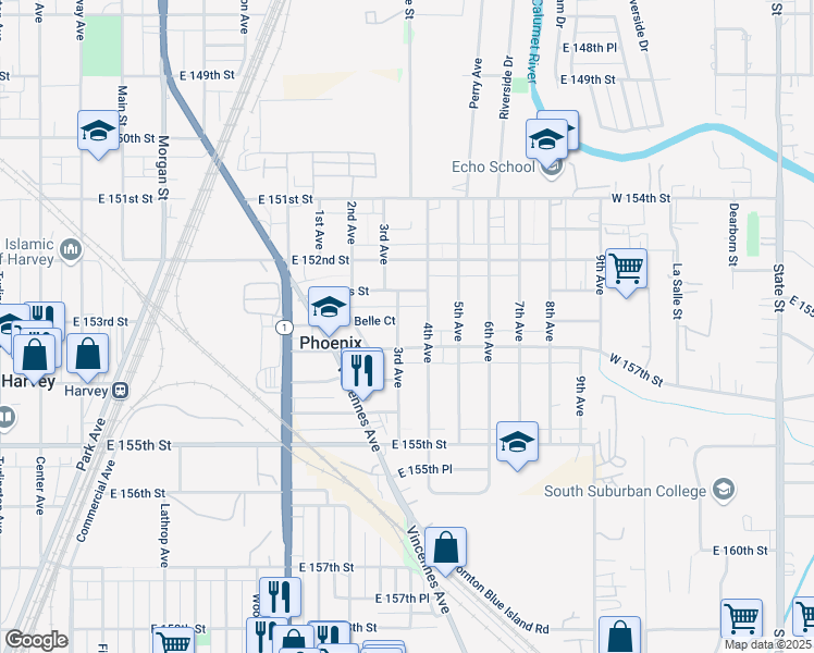 map of restaurants, bars, coffee shops, grocery stores, and more near 15249 3rd Avenue in Phoenix
