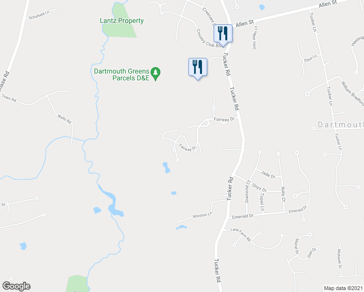 map of restaurants, bars, coffee shops, grocery stores, and more near 15 Fairway Drive in Dartmouth