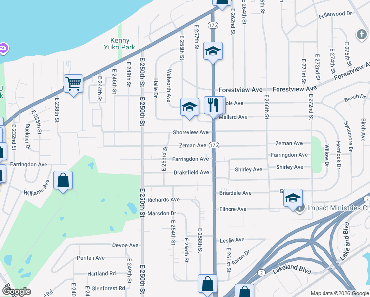 map of restaurants, bars, coffee shops, grocery stores, and more near 25550 Zeman Avenue in Euclid